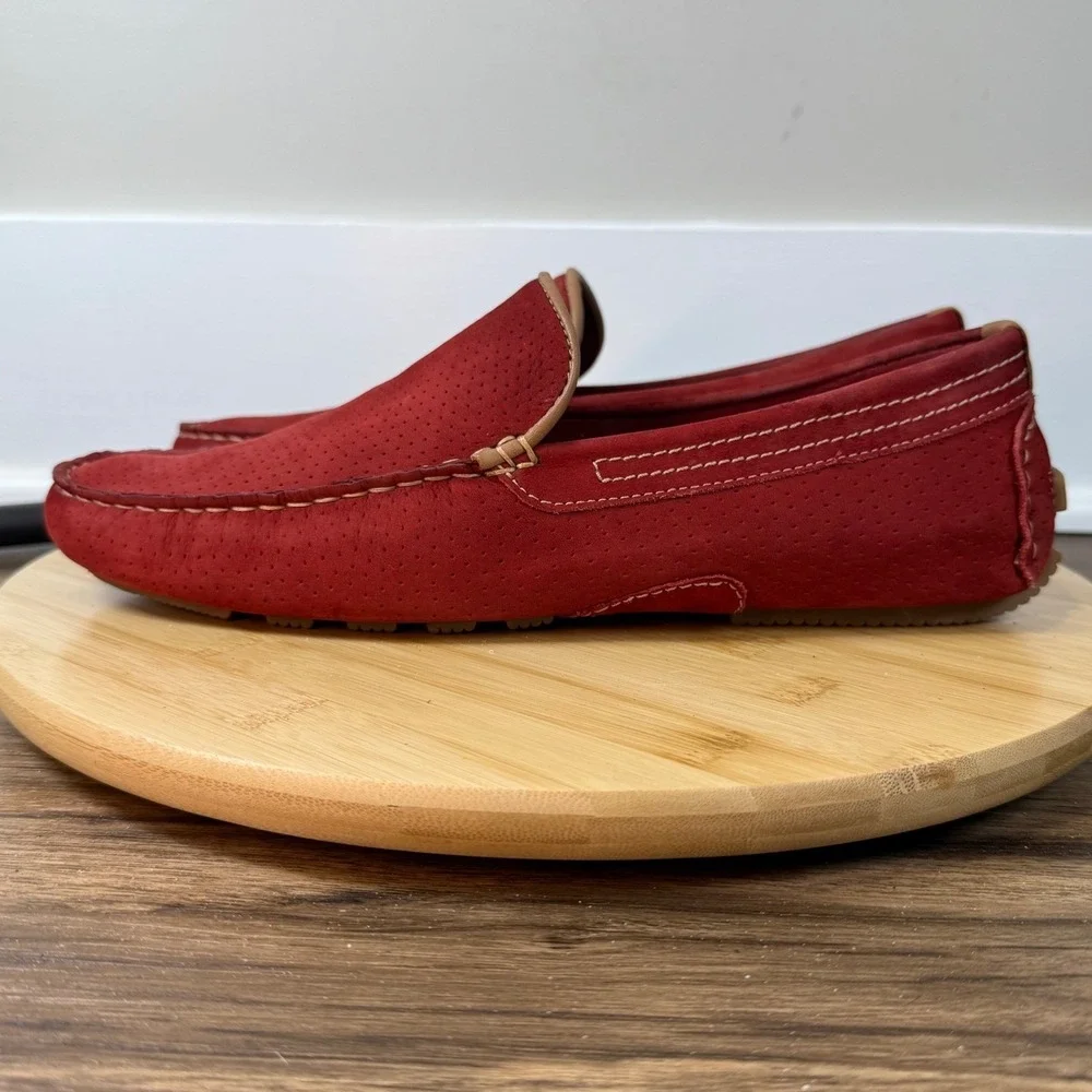 Steve Madden Vaporrr Moccasins Driving Loafer Mens 9 Red Perforated Suede Brazil